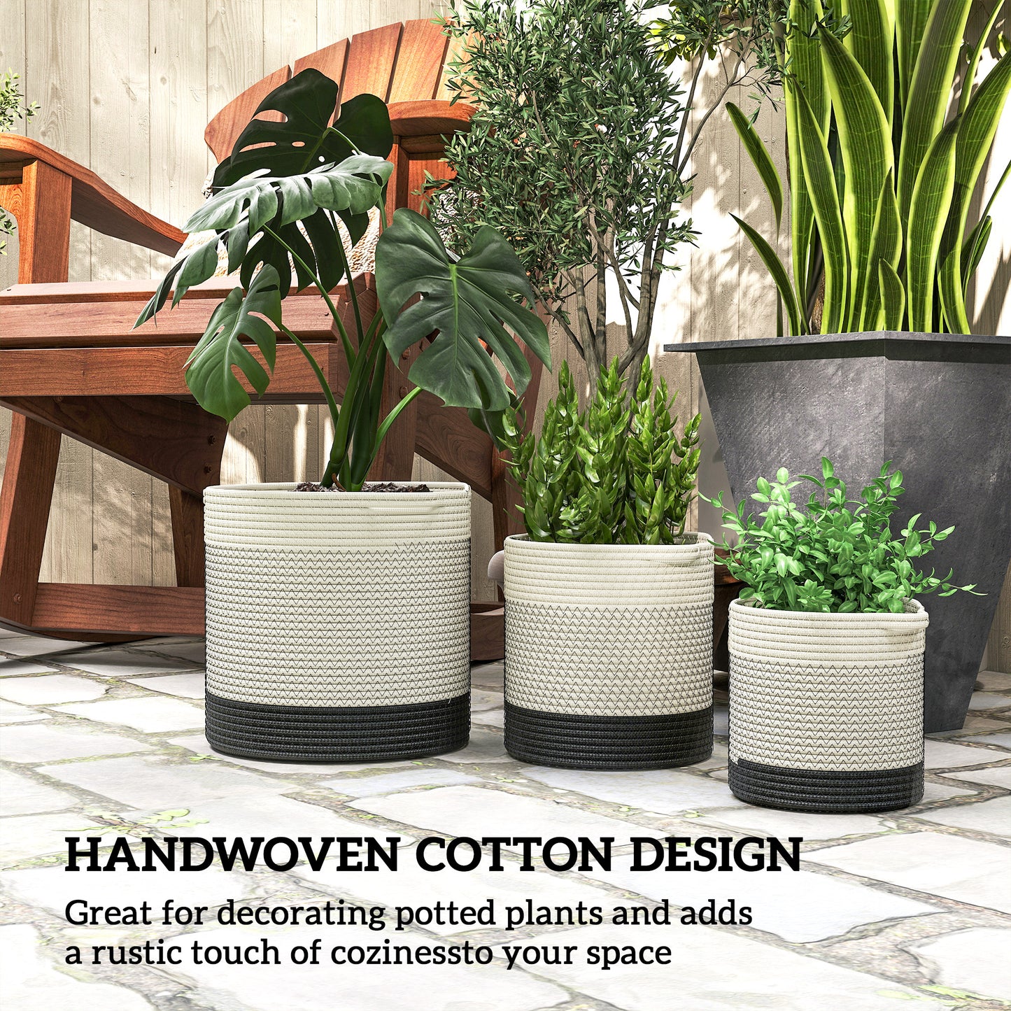Plant Pots Handwoven Cotton Set of 3 White