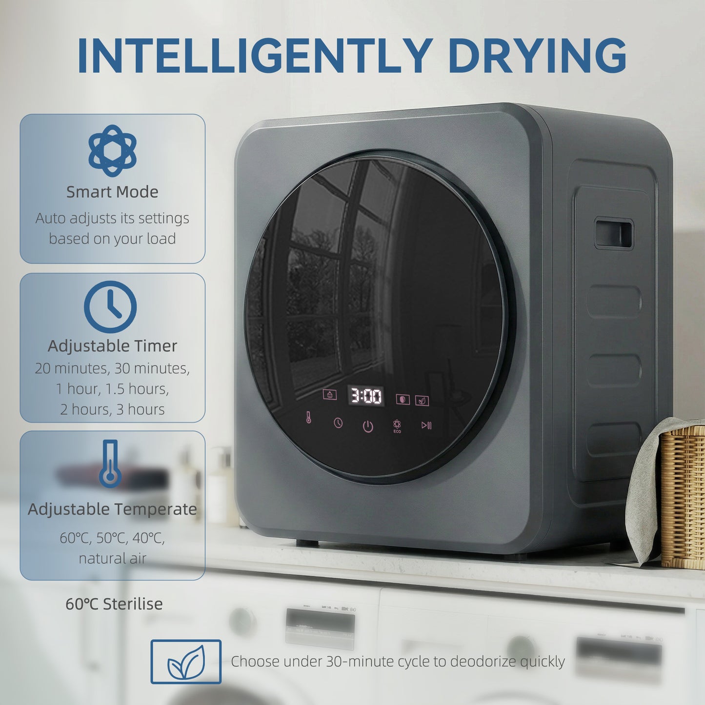 800W Compact Dryer Machine, 4kg Small Vented Tumble Dryer, Grey