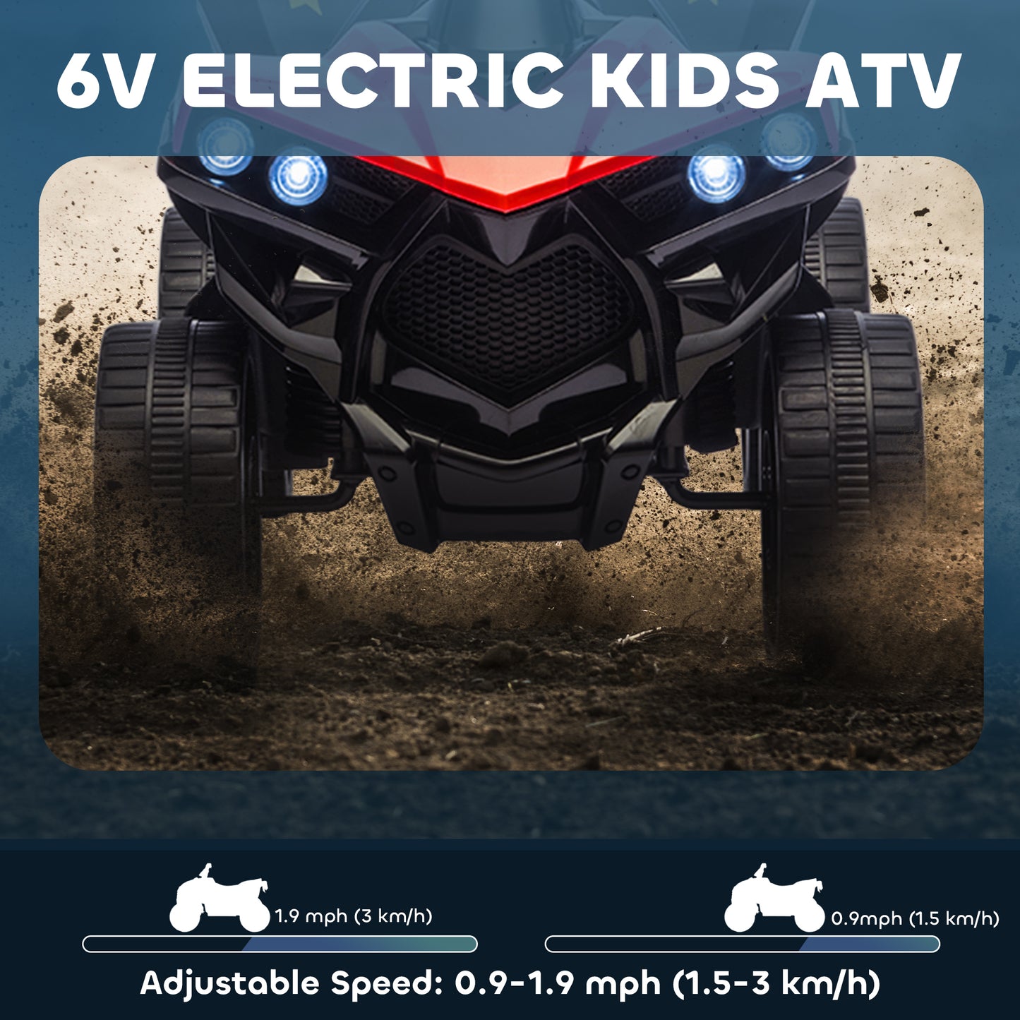 6V Electric Ride on Car, Kids ATV 4 Wheeler with Music and LED Headlights, Indoor Outdoor Toy Car for Ages 3-8 Years Boys and Girls, Red
