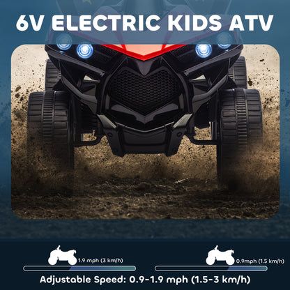 6V Electric Ride on Car, Kids ATV 4 Wheeler with Music and LED Headlights, Indoor Outdoor Toy Car for Ages 3-8 Years Boys and Girls, Red