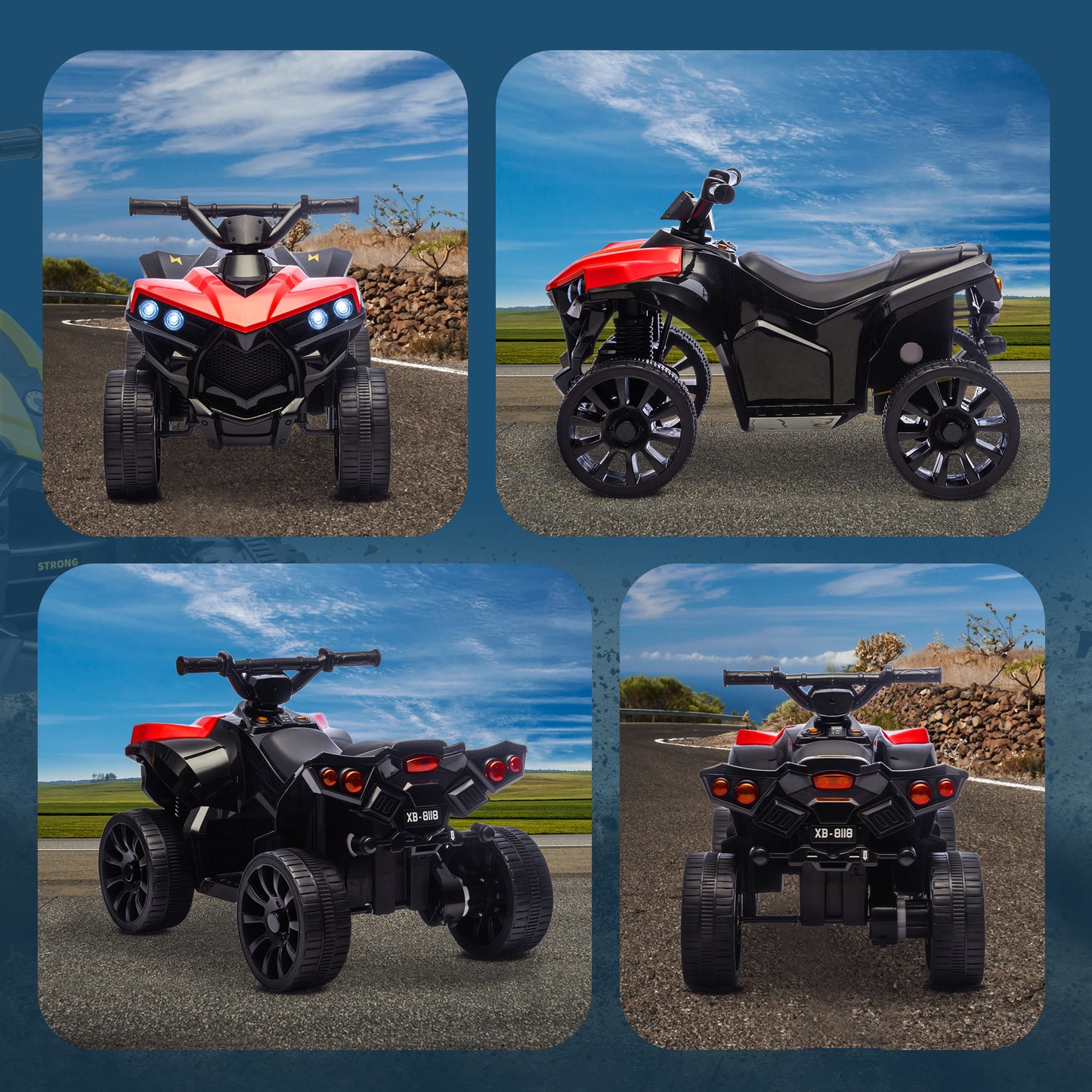 6V Electric Ride on Car, Kids ATV 4 Wheeler with Music and LED Headlights, Indoor Outdoor Toy Car for Ages 3-8 Years Boys and Girls, Red