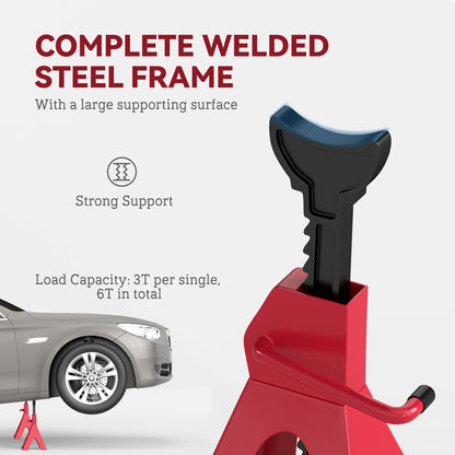 3 Ton Axle Stands, Adjustable Car Jack Stands, Pack of 2, Red