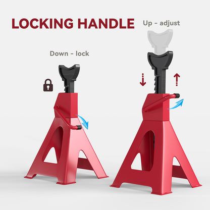3 Ton Axle Stands, Adjustable Car Jack Stands, Pack of 2, Red