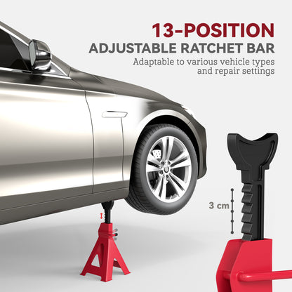 3 Ton Axle Stands, Adjustable Car Jack Stands, Pack of 2, Red