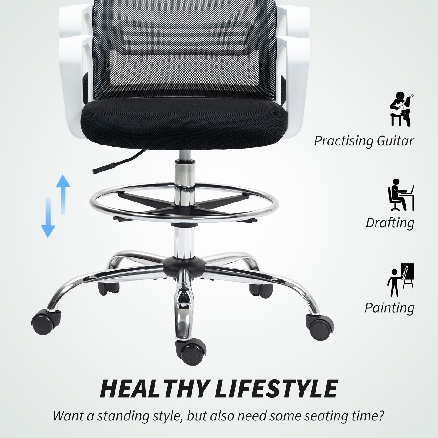 Draughtsman Chair, Mesh Ergonomic Drafting Chair, Black