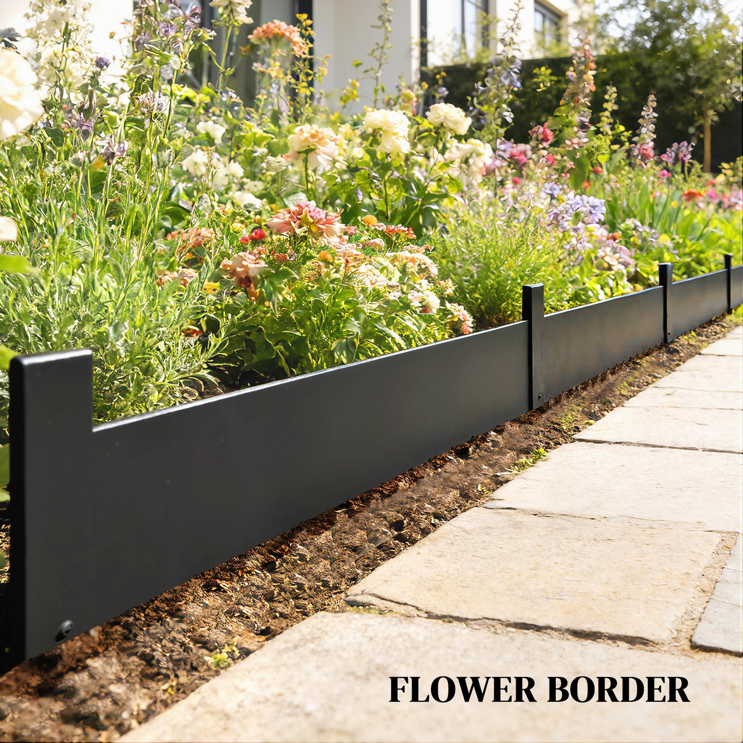 5pcs Garden Fence, No Dig Metal Outdoor Picket Fence Panels, Black
