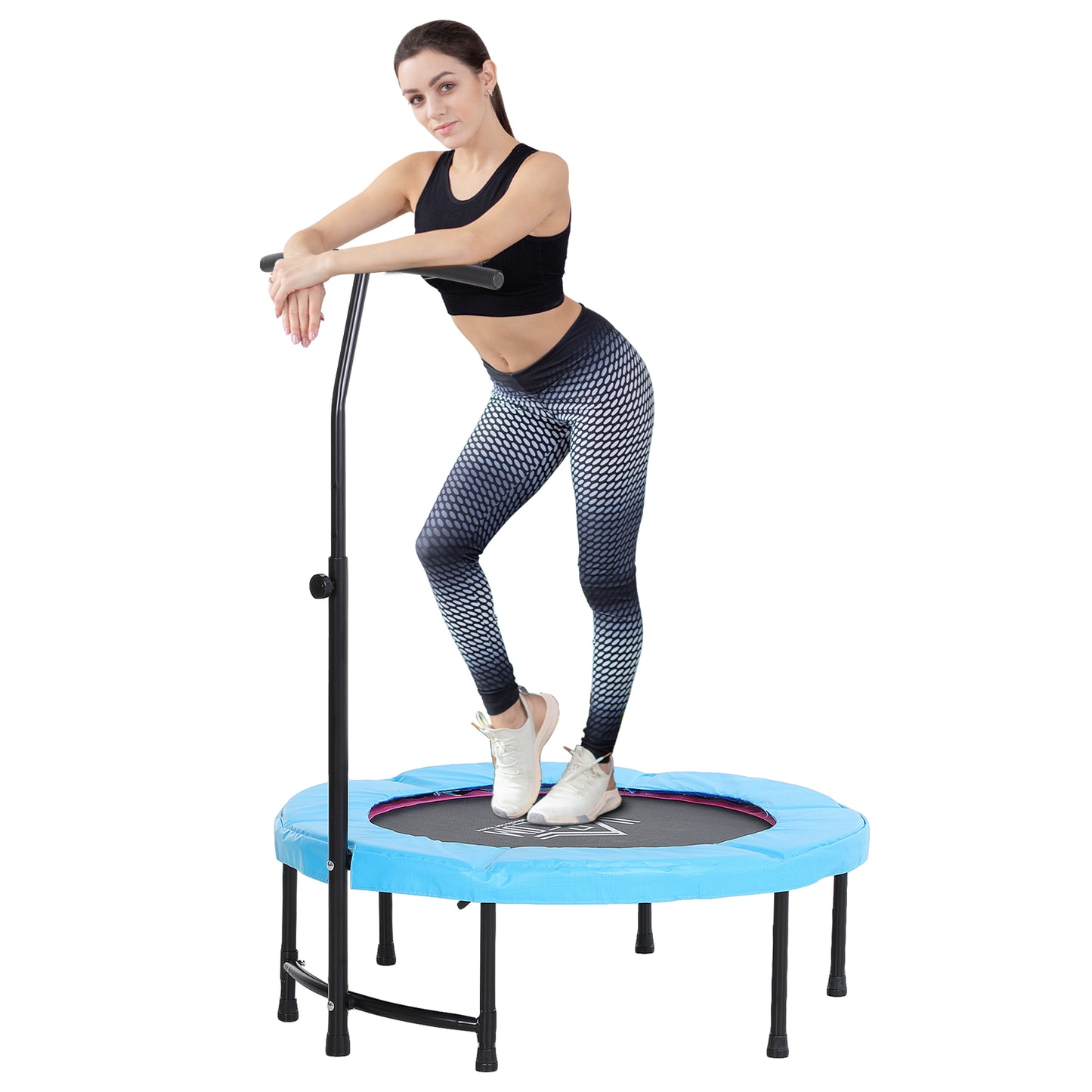 40" Mini Trampoline, Rebounder Jumper w/ Adjustable Handle, Blue