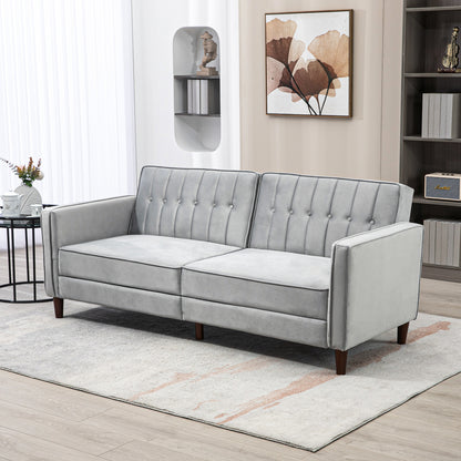 Modern Convertible Sofa Futon Velvet-Touch Tufted Couch Compact Loveseat with Adjustable Split Back, Grey