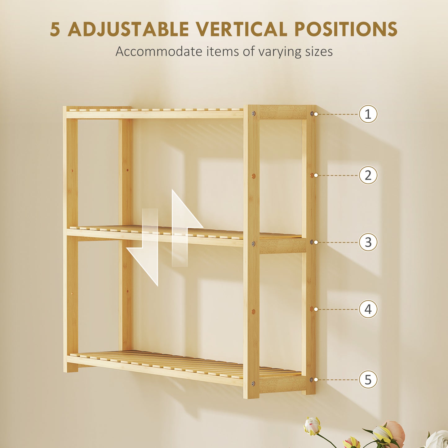 3-Tier Bamboo Adjustable Bathroom Storage Shelf, Natural