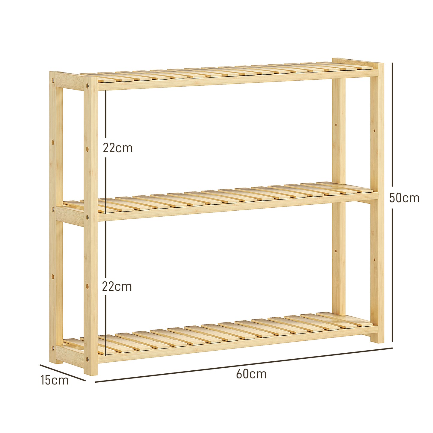 3-Tier Bamboo Adjustable Bathroom Storage Shelf, Natural