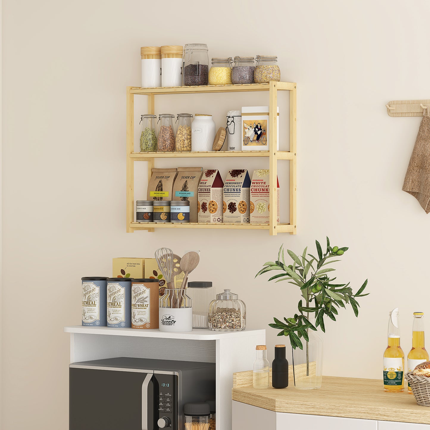 3-Tier Bamboo Adjustable Bathroom Storage Shelf, Natural