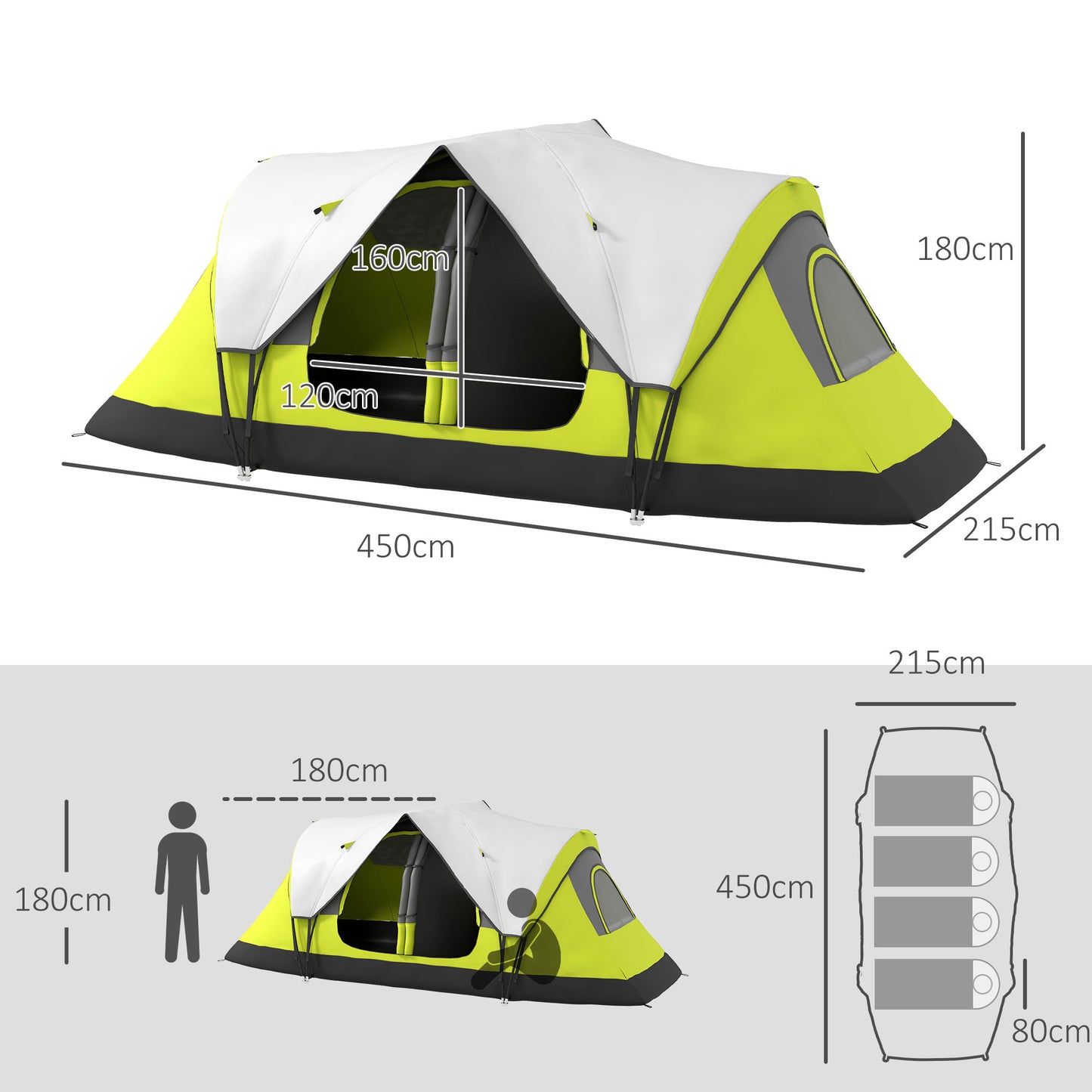 2 Room Camping Tent with Waterproof Rainfly & Screen Panels Yellow