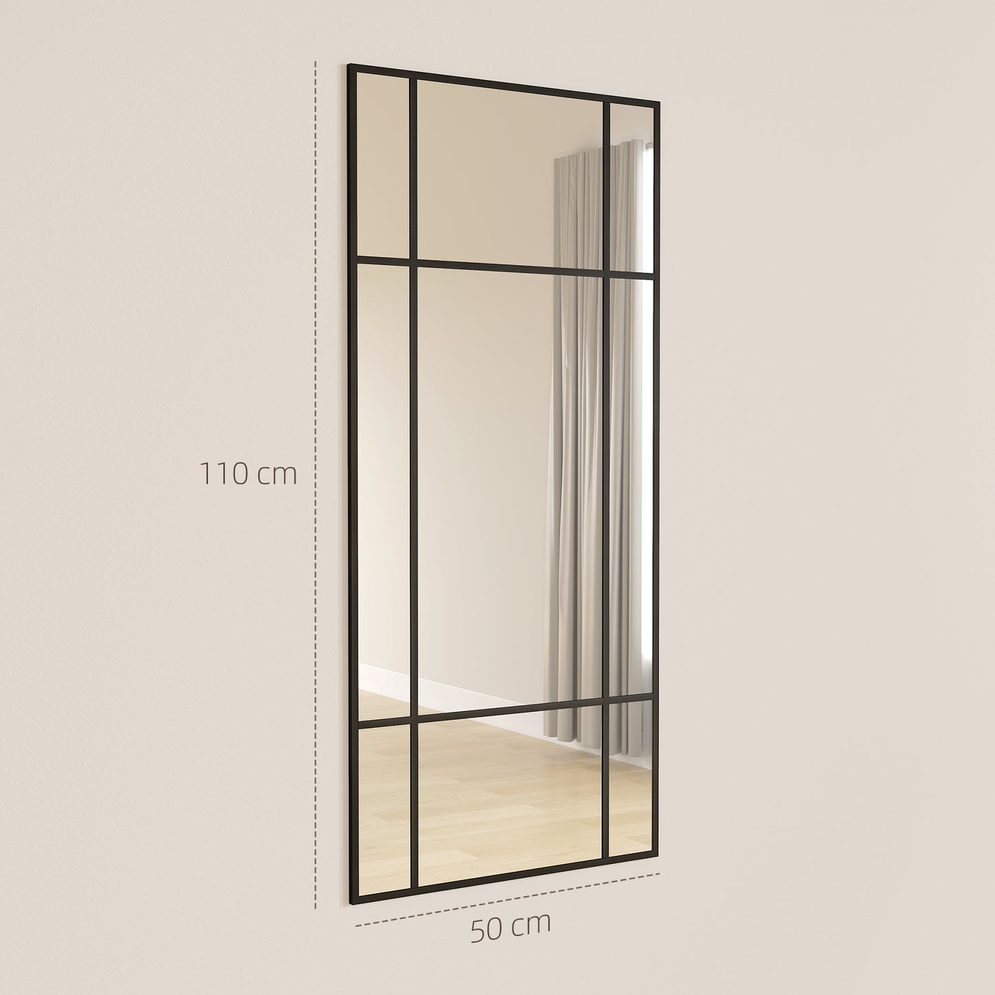 Window Style Vanity Mirror 110 x 50cm Hanging Wall Mirror Black