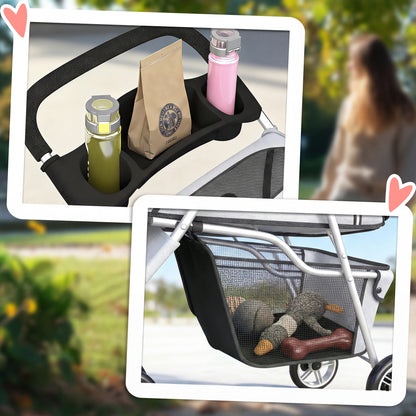 Pet Stroller Pushchair Carrier for Cat Puppy with 3 Wheels Grey