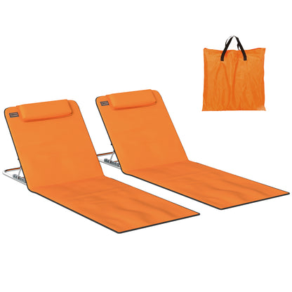 2 Pieces Outdoor Beach Mat Steel Reclining Chair Set Orange