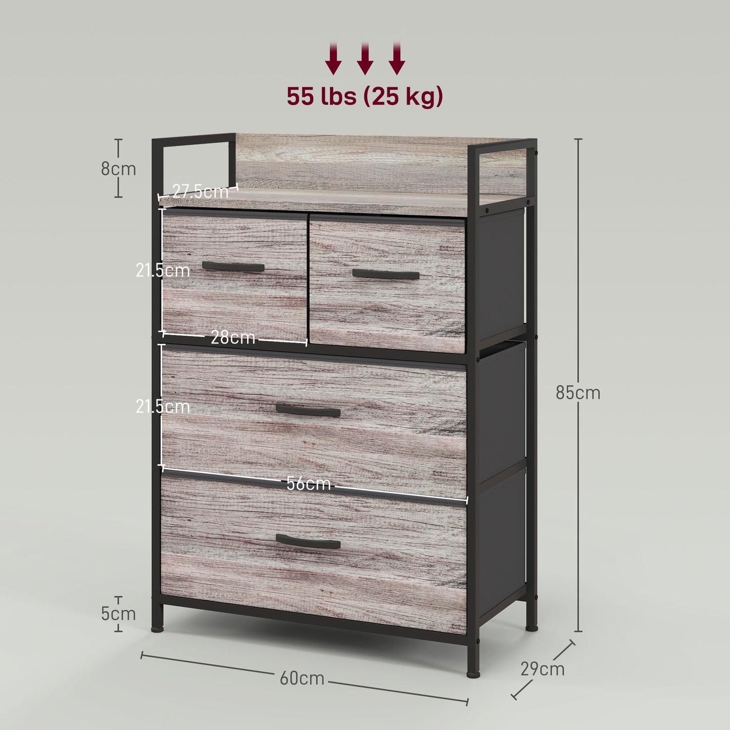 Bedroom Chest of Drawers 4 Drawer Dresser w/ Shelf, Grey Wood Effect