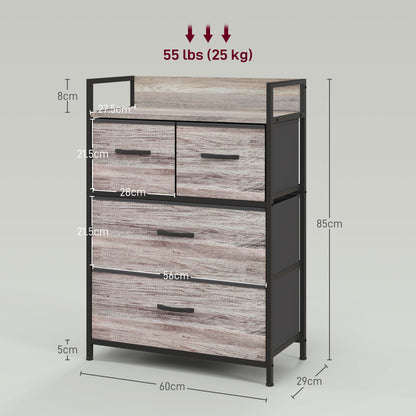 Bedroom Chest of Drawers 4 Drawer Dresser w/ Shelf, Grey Wood Effect