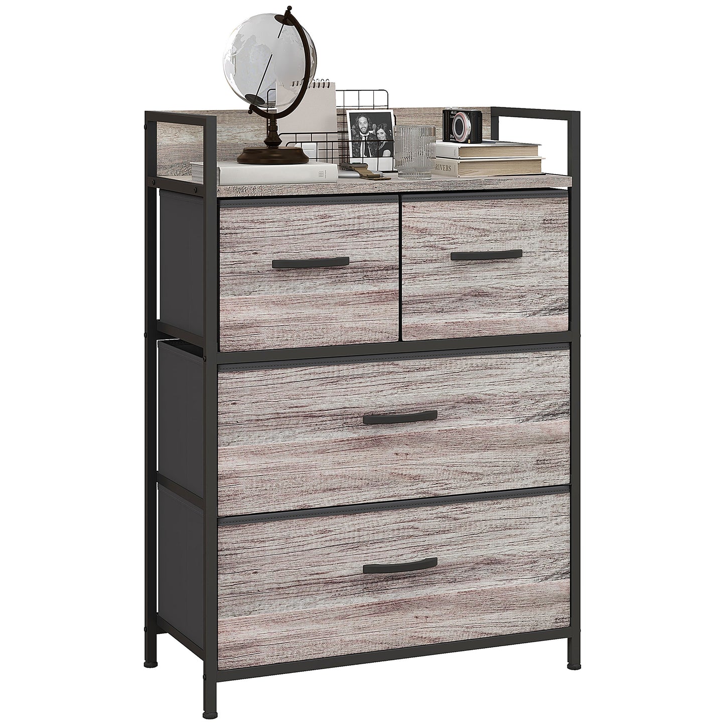 Bedroom Chest of Drawers 4 Drawer Dresser w/ Shelf, Grey Wood Effect