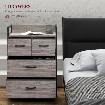 Bedroom Chest of Drawers 4 Drawer Dresser w/ Shelf, Grey Wood Effect