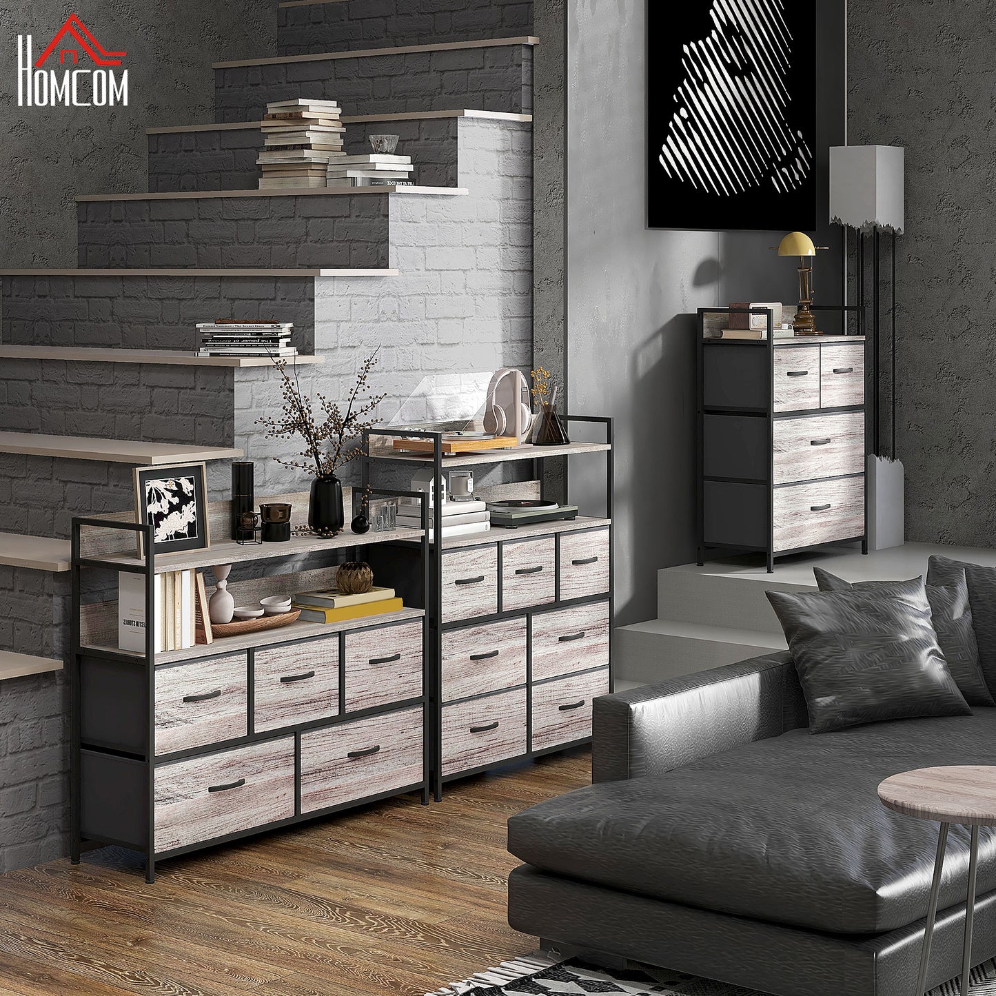 Bedroom Chest of Drawers 4 Drawer Dresser w/ Shelf, Grey Wood Effect