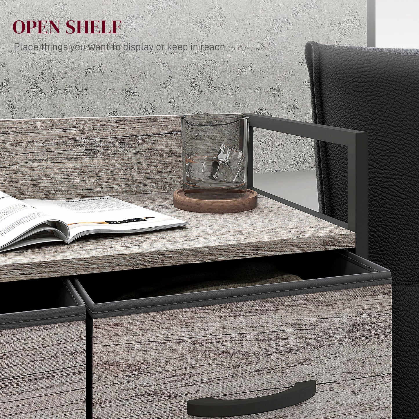 Bedroom Chest of Drawers 4 Drawer Dresser w/ Shelf, Grey Wood Effect