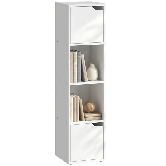 Bookcase with 2 Cabinets and Doors, 4-Tier Bookshelf, Storage Cabinet with Open Shelves and Anti-Tipping Design, for Living Room, Bedroom, Home Office, White