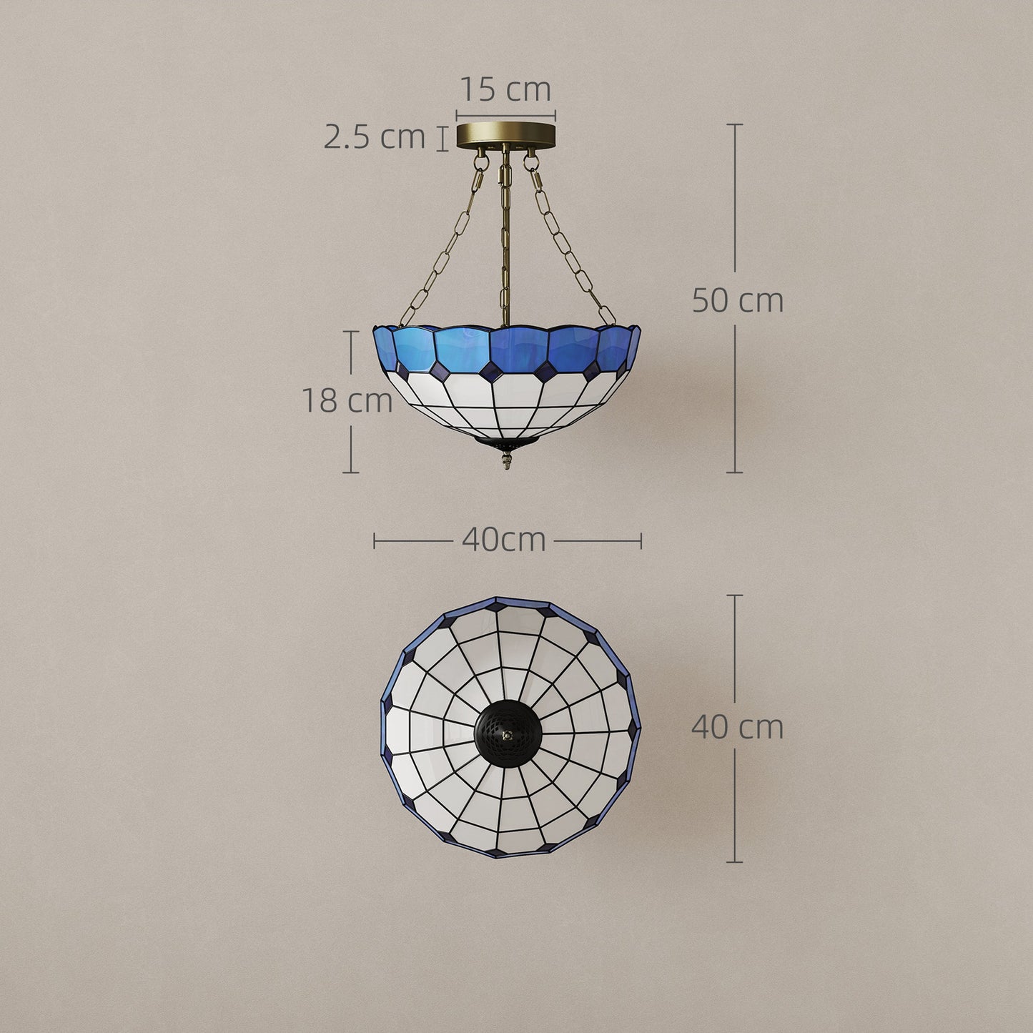 Ceiling Light, Vintage Tiffany Style Chandelier with 3 E27 Sockets