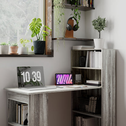 120cm Computer Desk Bookshelf Writing Table Workstation 6 Shelves Grey