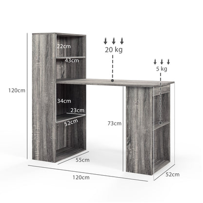 120cm Computer Desk Bookshelf Writing Table Workstation 6 Shelves Grey