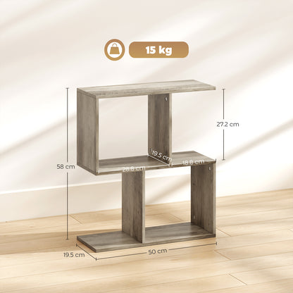 Side Table, Narrow End Table with Storage Shelves, Grey