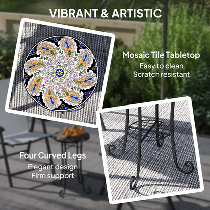 35.5cm Round Mosaic Garden Side Table Plant Stand w/ Shelf, Orange