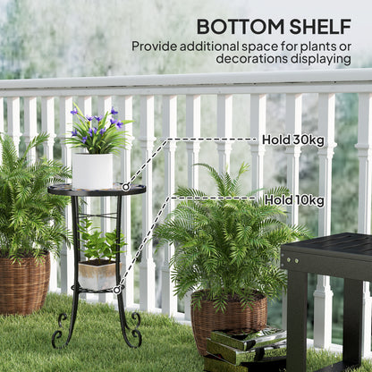 35.5cm Round Mosaic Garden Side Table Plant Stand w/ Shelf, Orange