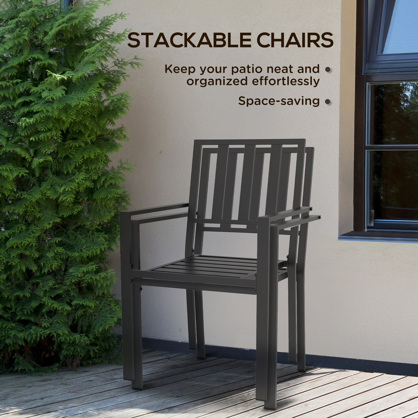 Patio Dining Chairs with Metal Slatted Design, Black