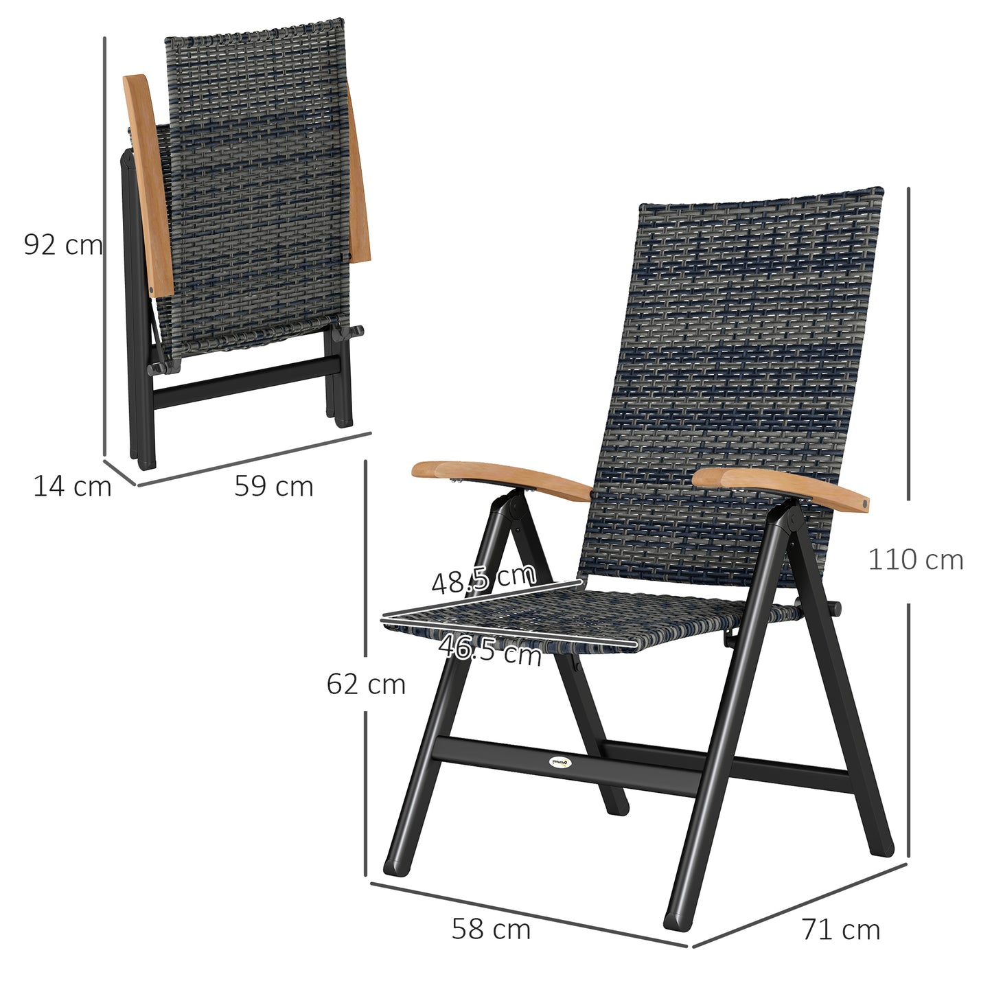 Outdoor Folding Rattan Chair, Dining Chair, Mixed-grey