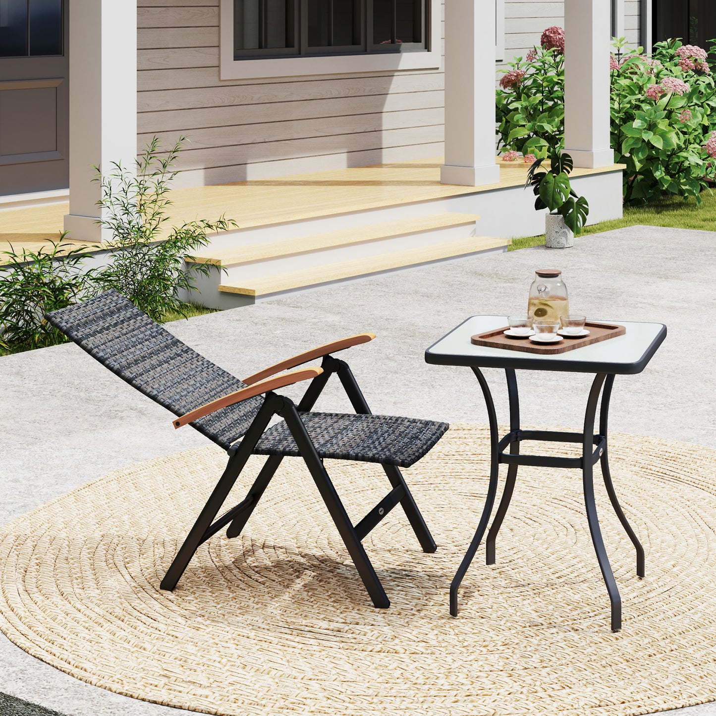 Outdoor Folding Rattan Chair, Dining Chair, Mixed-grey
