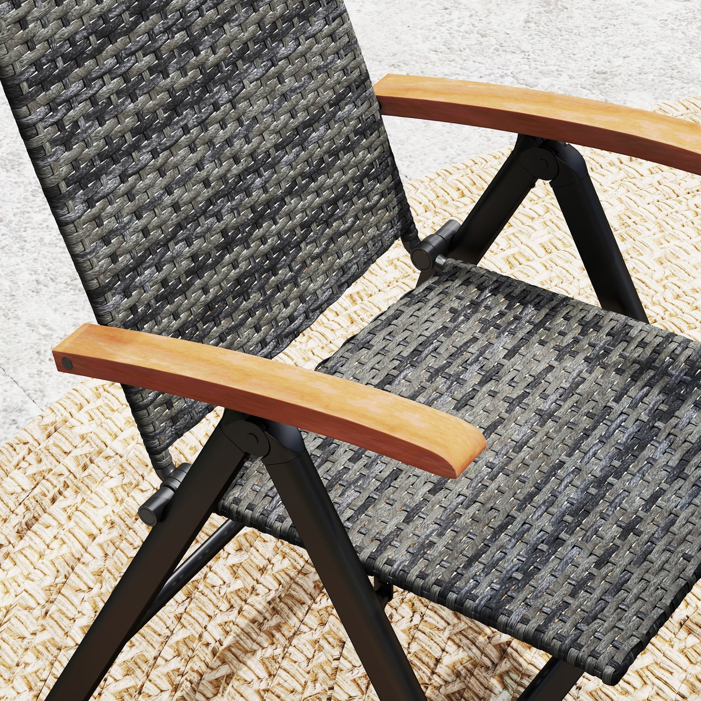 Outdoor Folding Rattan Chair, Dining Chair, Mixed-grey