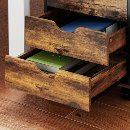 Filing Cabinet with 5 Drawers, Under Desk Drawer, Rustic Brown