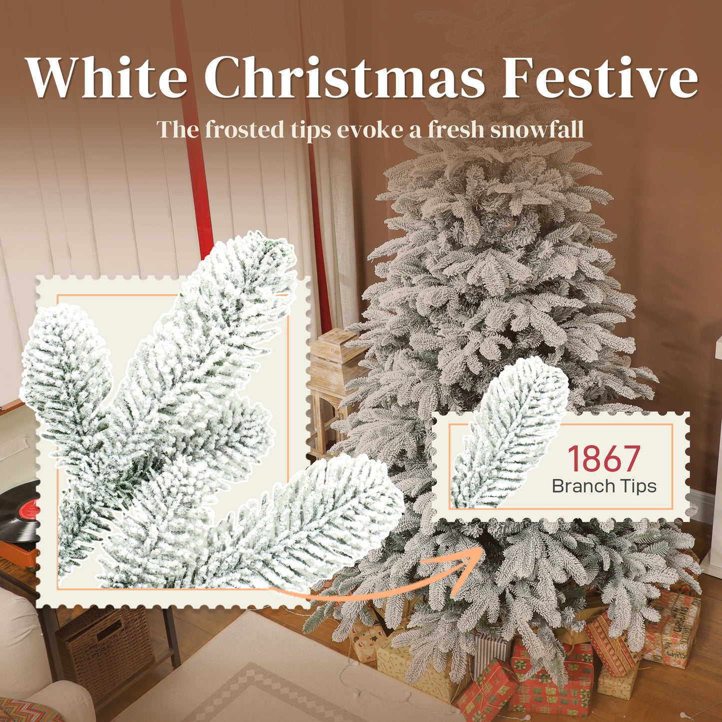 7 ft Artificial Christmas Tree with 1867 Branches, Hinged Xmas Tree