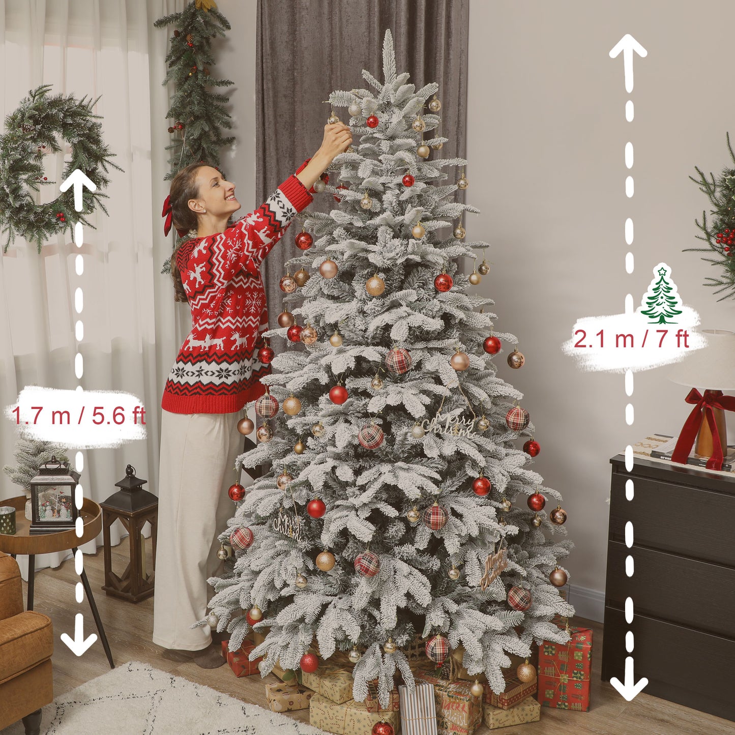 7 ft Artificial Christmas Tree with 1867 Branches, Hinged Xmas Tree