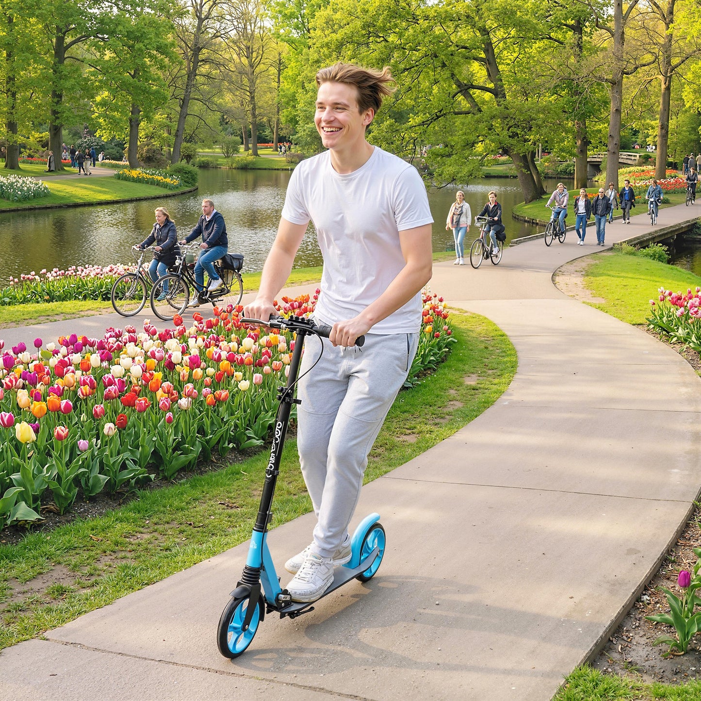 Folding Kick Scooter for 14+ w/ Adjustable Height, Blue