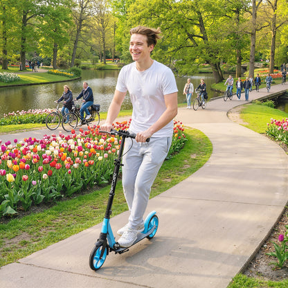 Folding Kick Scooter for 14+ w/ Adjustable Height, Blue