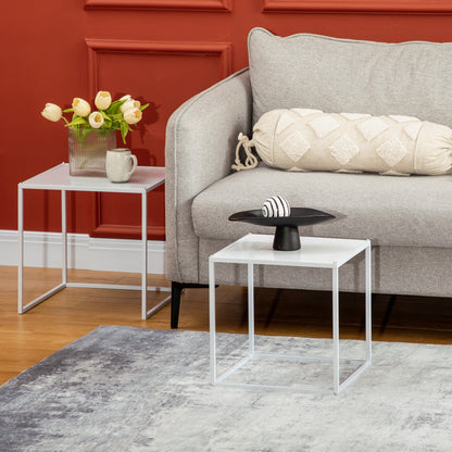 Nesting Coffee Table Set of 2, Nest of Tables with Steel Frame, White