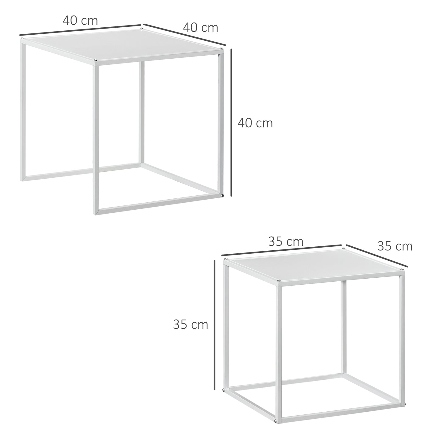 Nesting Coffee Table Set of 2, Nest of Tables with Steel Frame, White