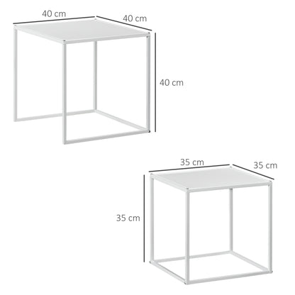 Nesting Coffee Table Set of 2, Nest of Tables with Steel Frame, White