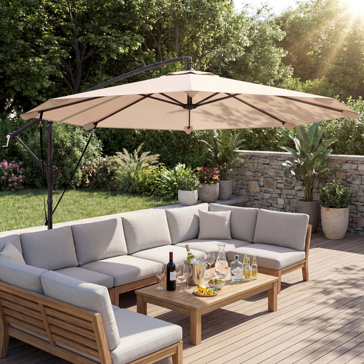 3 m Cantilever Parasol, Offset Umbrella with Cover and Wind Ropes
