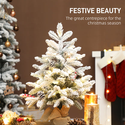 60 cm Prelit Mini Tabletop Christmas Tree, Snow Flocked Xmas Tree