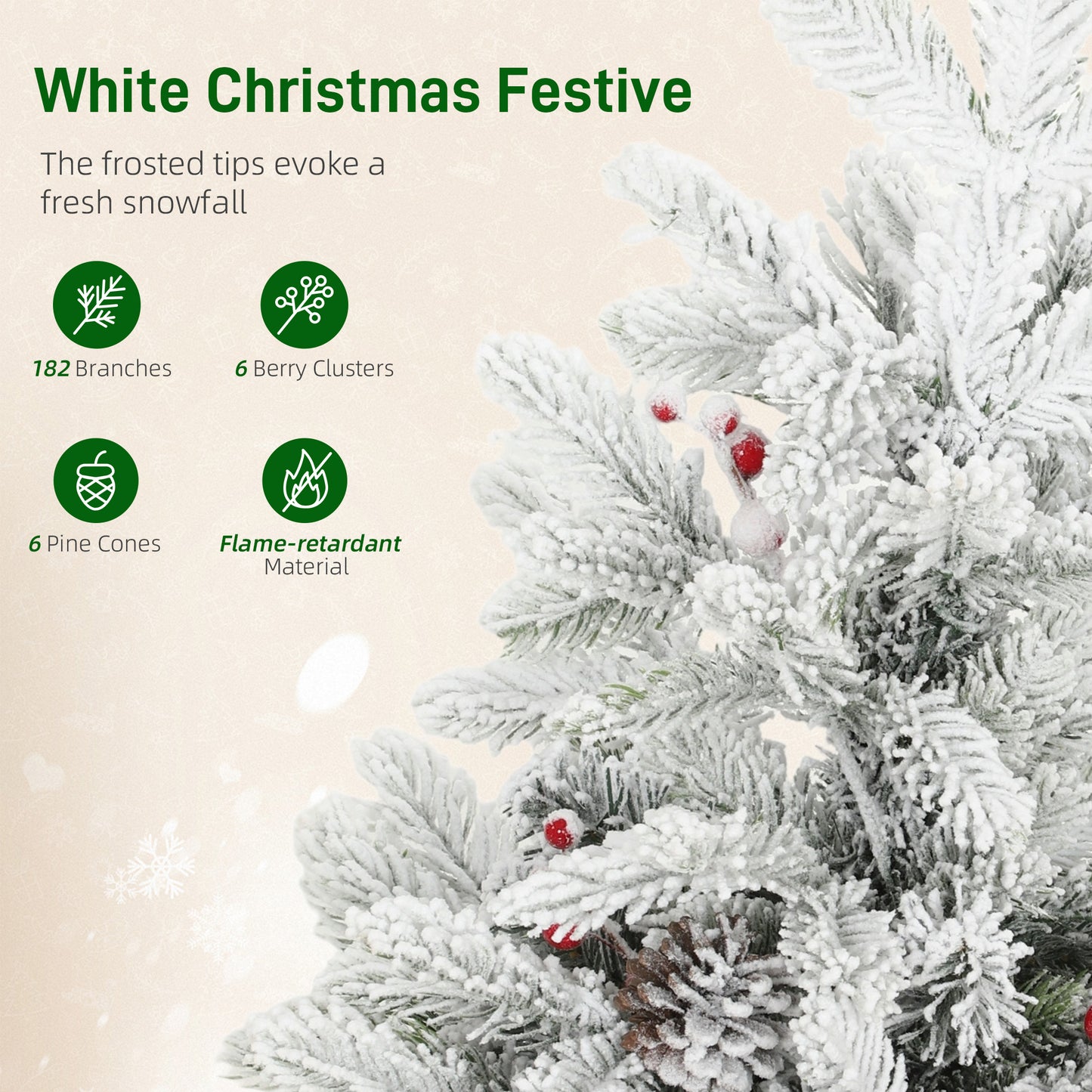 60 cm Prelit Mini Tabletop Christmas Tree, Snow Flocked Xmas Tree