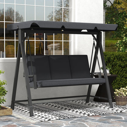 3 Seater Garden Swing Seat with Adjustable Canopy and Cushion Grey