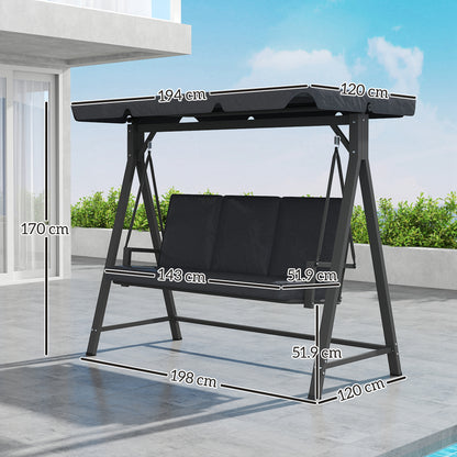 3 Seater Garden Swing Seat with Adjustable Canopy and Cushion Grey