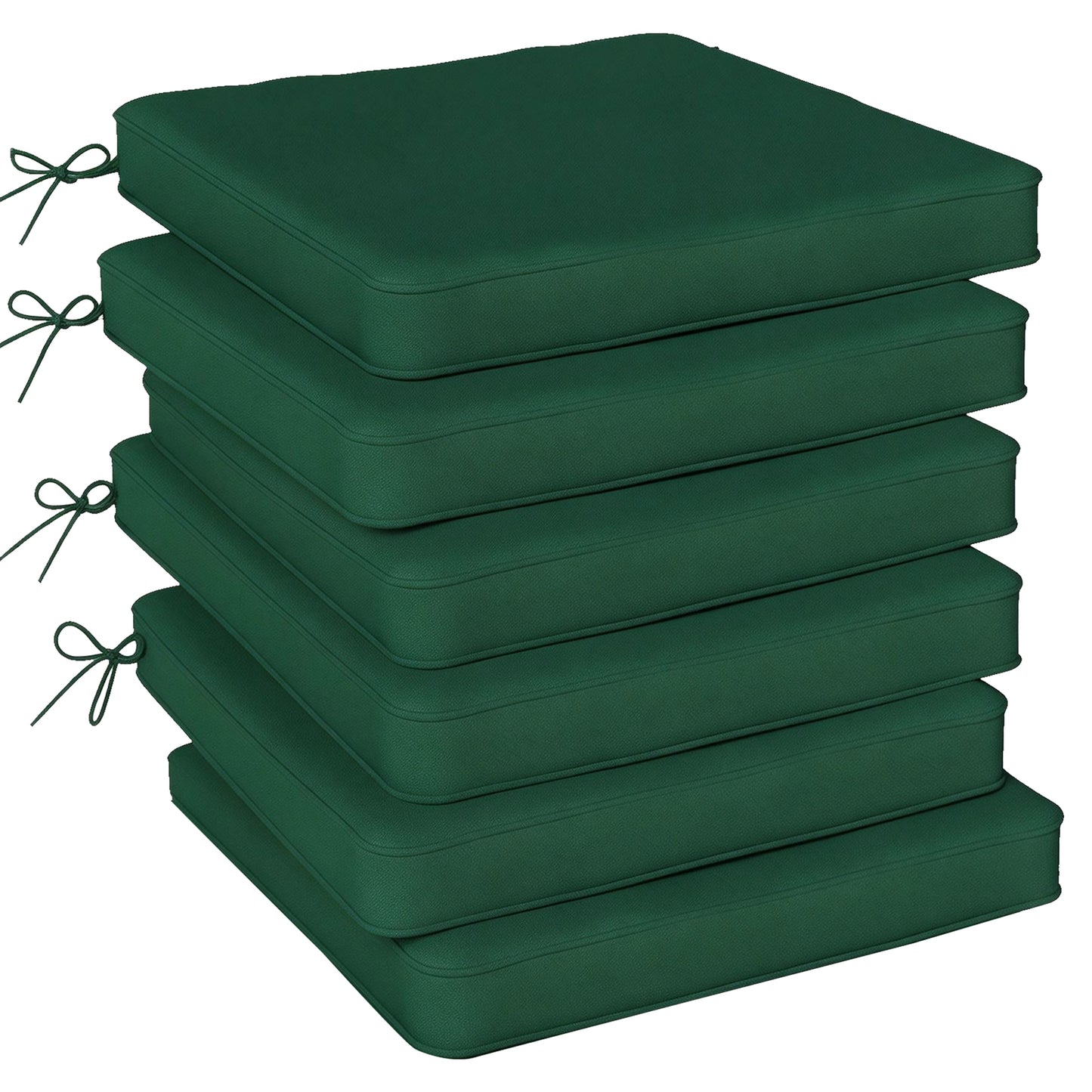 Set of 6 Chair Cushion Seat Pads with Removable Tie, Green